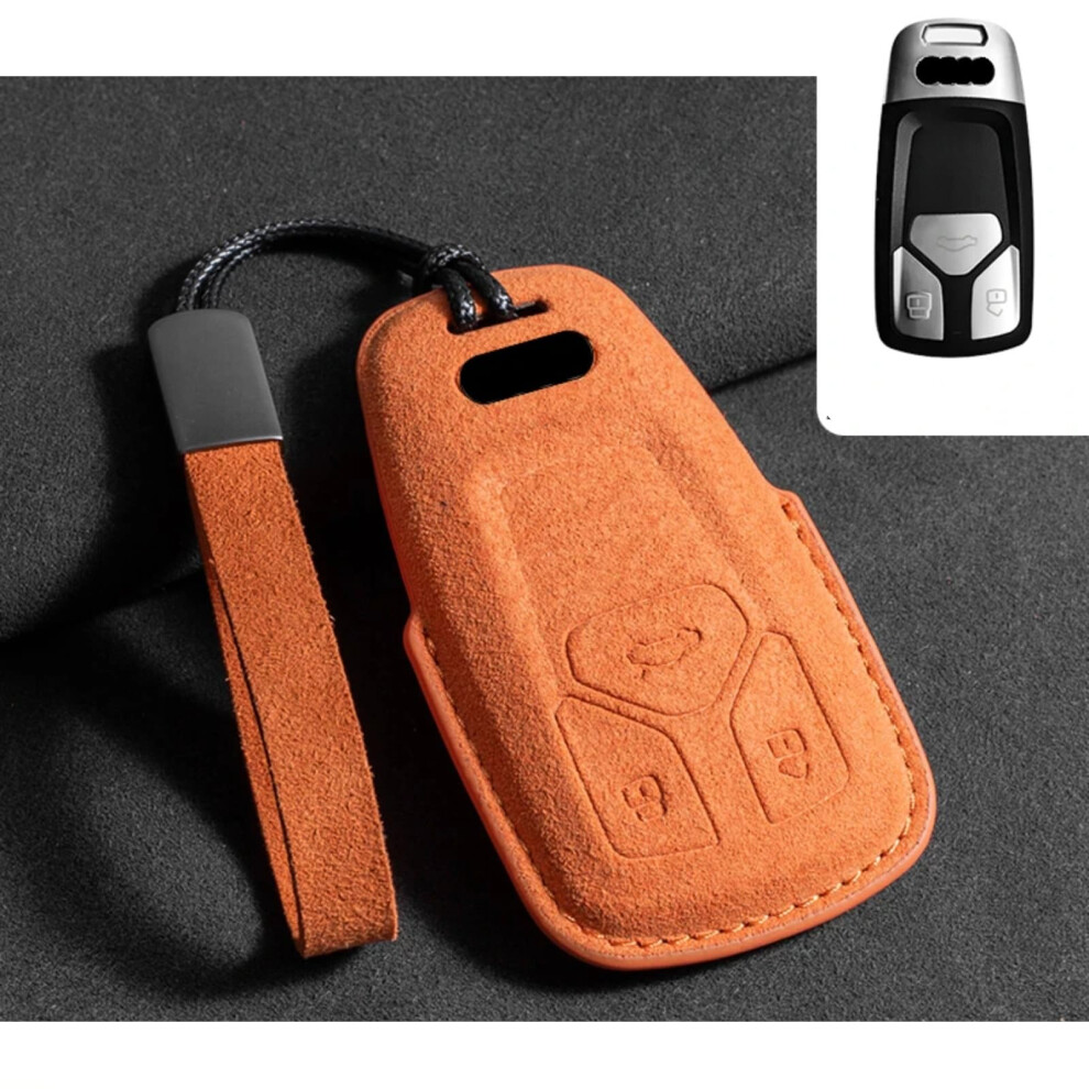 Suede Car Key Fob Case Cover For Audi A3/B9 A6/C8 A7 S7 A8 Tt Q5 Q7 Q8 Sq8 Etron Rs6 Rs7 With Keyring Orange 9347817016383