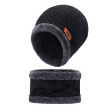 Warme wintermuts en sjaalset, gebreide muts met fleecevoering voor dames en heren, nonchalante wintermuts met elastische nekwarmer, premium kwaliteit