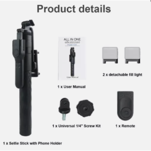 Τρίποδο Selfie Stick για Smartphones, Πτυσσόμενη Βάση 68" με Ασύρματο Τηλεχειριστήριο, 1