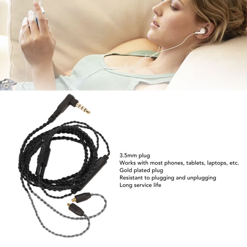 Cable de micrófono OFC de 120 cm MMCX-3.5mm negro SE215/535/846 1