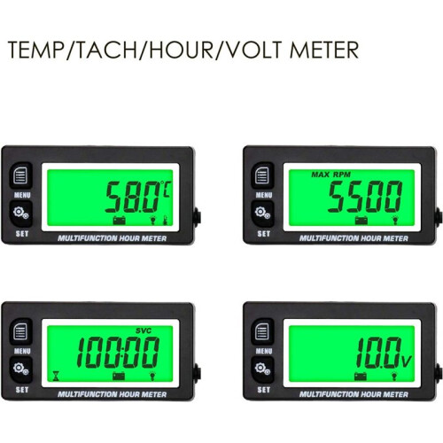 LCD Digital Hourmeter Tachometer Engine Thermometer Replaceable Clock for Motorcycle ATV Marine Boat Gasoline Engines 2