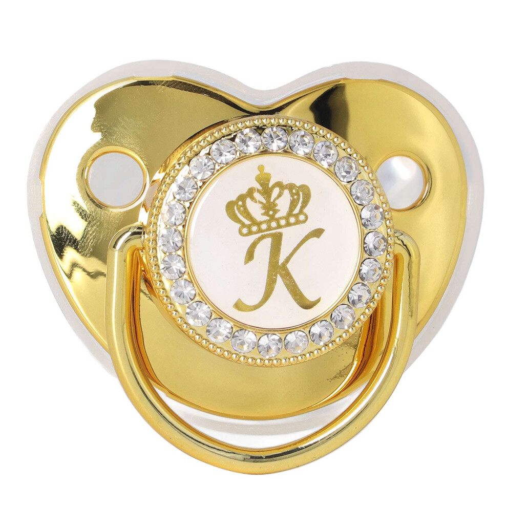 Cute Portable Baby Pacifier Infant Golden Crown Letter K Rhinestones Clip