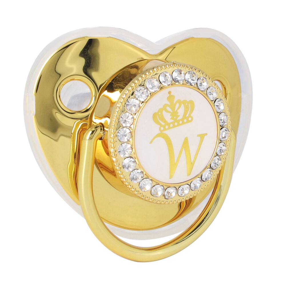 Crown Baby Pacifier With Rhinestones And Chain Clip - W Golden
