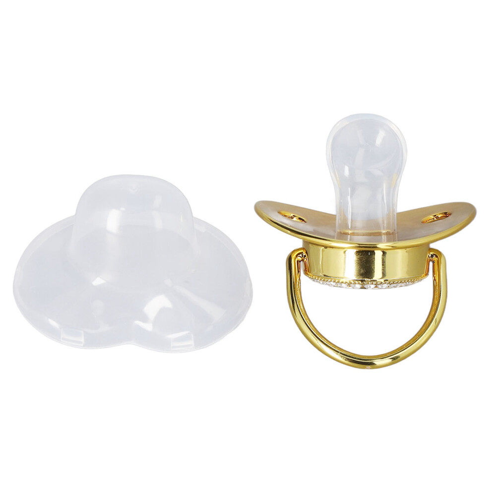 Stylish Baby Pacifier With Rhinestone Crown & Chain Clip Letter F Golden