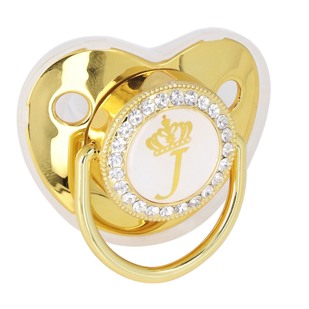 Stylish Rhinestone Crown Pacifier & Chain Clip Ergonomic & Safe Golden
