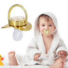 Portable Baby Pacifier & Chain Clip with Rhinestones - Crown Letter E