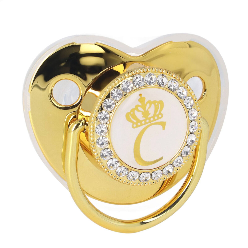 Portable Rhinestone Crown Pacifier With Chain Clip - For Babies Golden