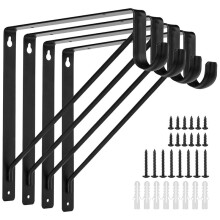 4 Piezas Heavy Duty Negro Closet Rod Brackets para el Hogar y la DecoracióN del Armario, Soportes de Poste de Armario de Montaje en Pared Gancho de