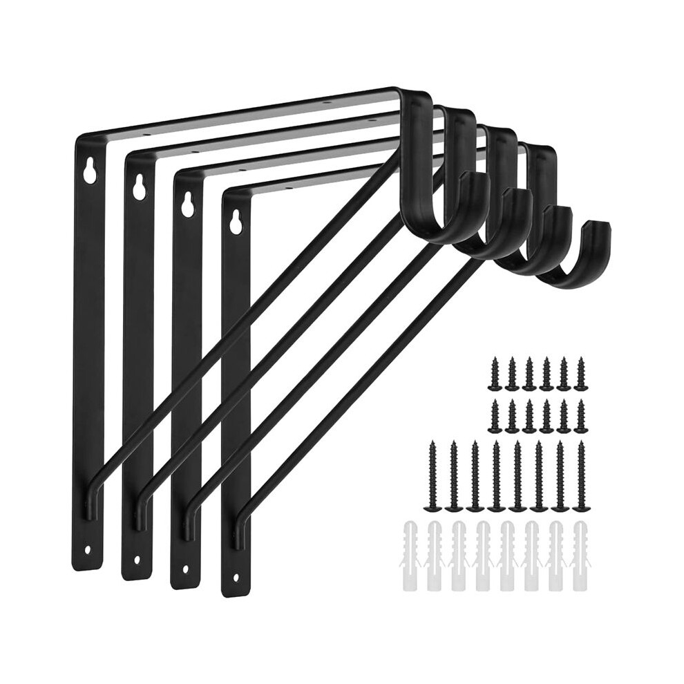 4Pcs Heavy Duty Black Closet Rod Brackets For Home And Closet Decor, Wall Mount Closet Pole Supports Bracket Hook 6031891458025