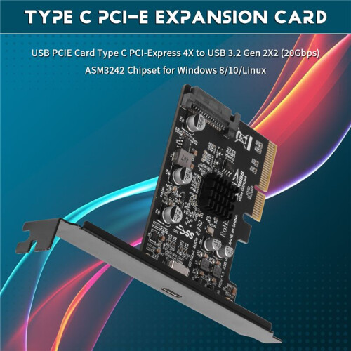 USB PCIE-Kort Typ C PCI-Express 4X Till USB 3.2 Gen 2X2 (20Gbps) ASM3242 Chipset för Windows 8/10/Linux 1