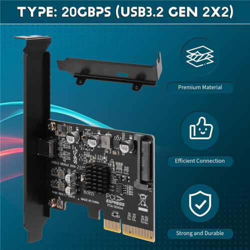 USB PCIE-Kort Typ C PCI-Express 4X Till USB 3.2 Gen 2X2 (20Gbps) ASM3242 Chipset för Windows 8/10/Linux 2