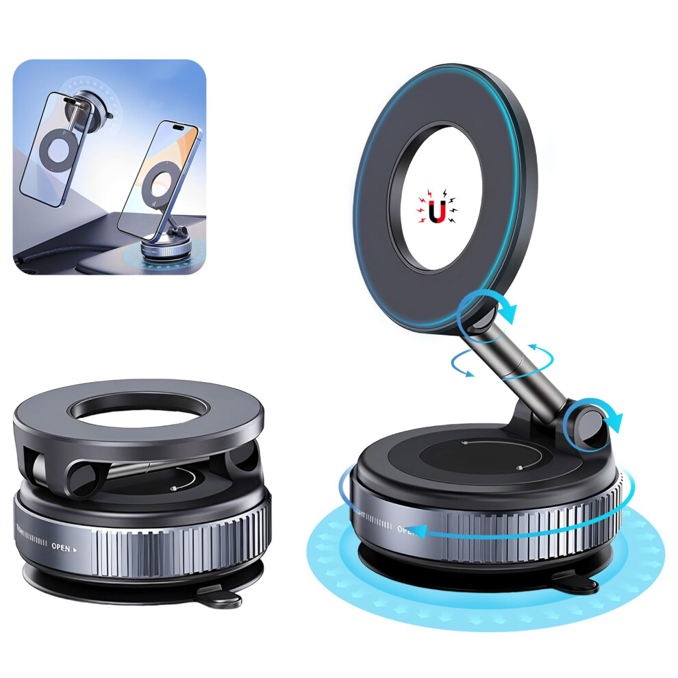 Magnetic Car Phone Holder With Suction Cup, Compatible With Magsafe Iphone, 360 Rotatable, Black 9382693698797