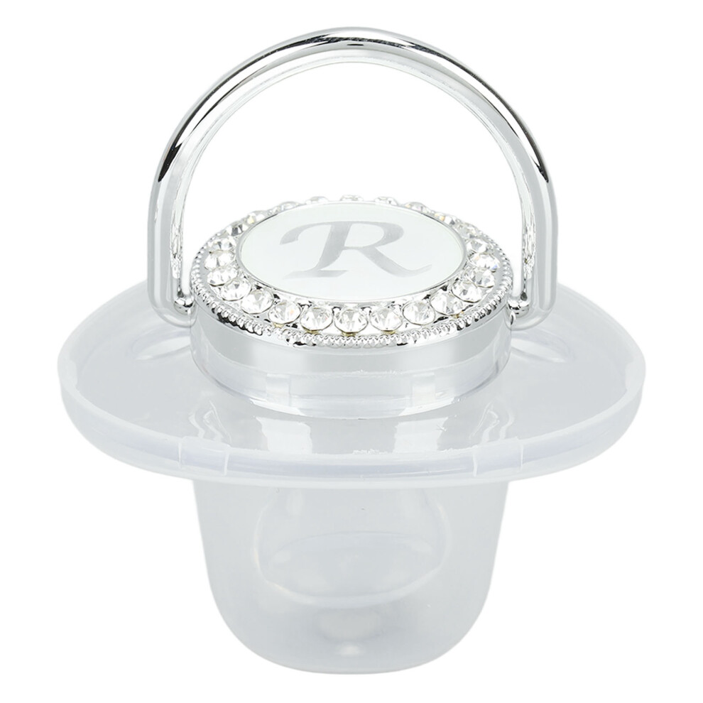 Infant 6-18M Safe Silicone Pacifier A-Z Design W/ Protective Lid Silver