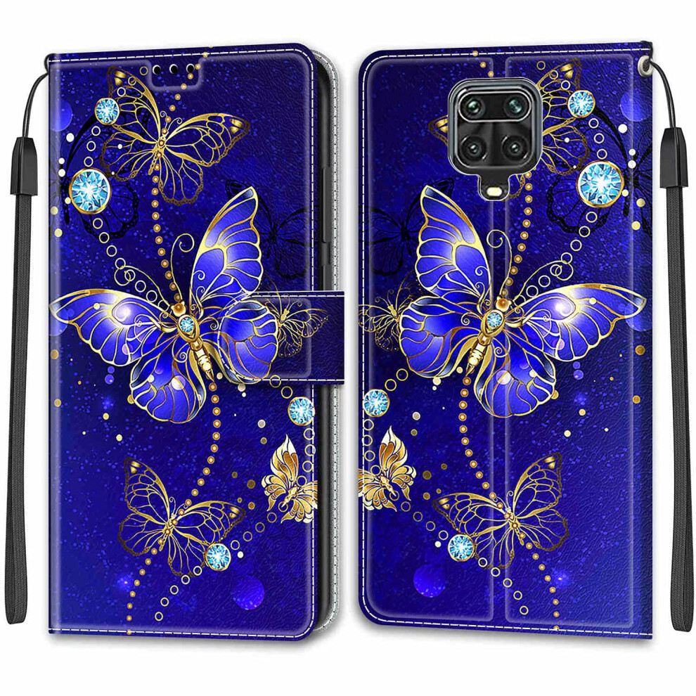 Nadoli Case For Xiaomi Redmi Note 9S, Colourful Painted Butterfly Wallet Case Blue 9382693699336