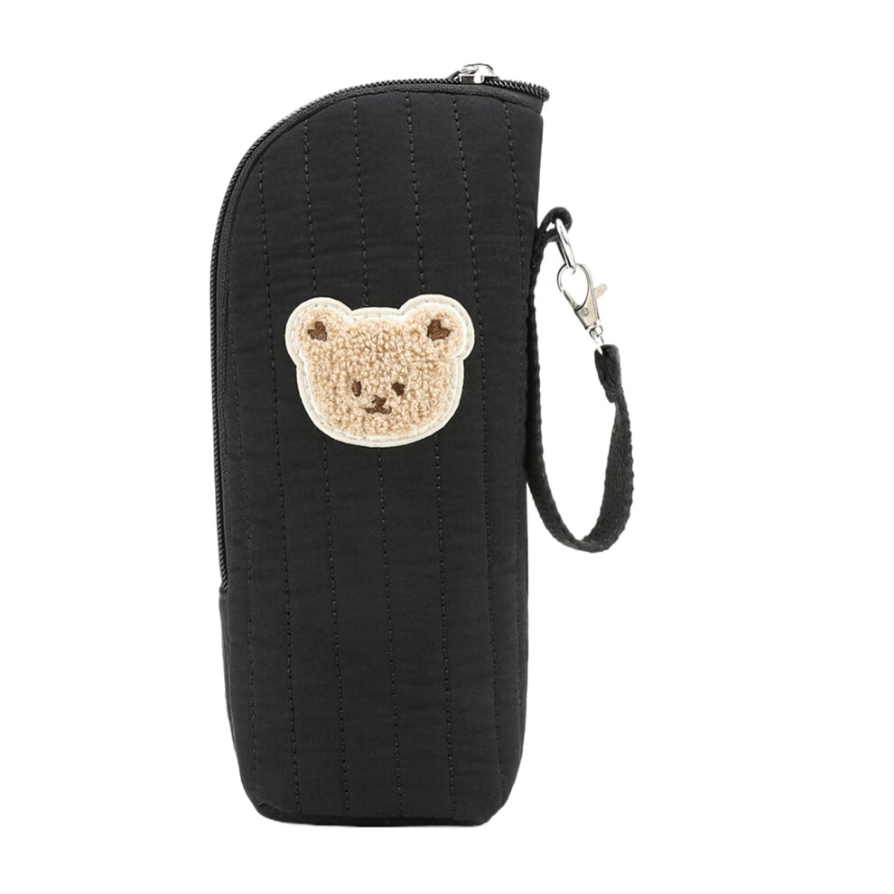 Bottle Bag Insulated Daycare Cooler Bag Bear Pattern Thermal Tote For Breast Milk Travel Black
