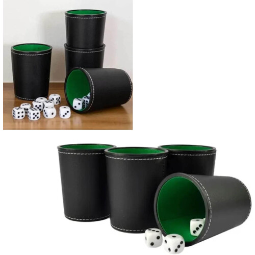 Dice Cup Set 5pcs Black  Leather Comfortable Shaking for Bar Home Party 1