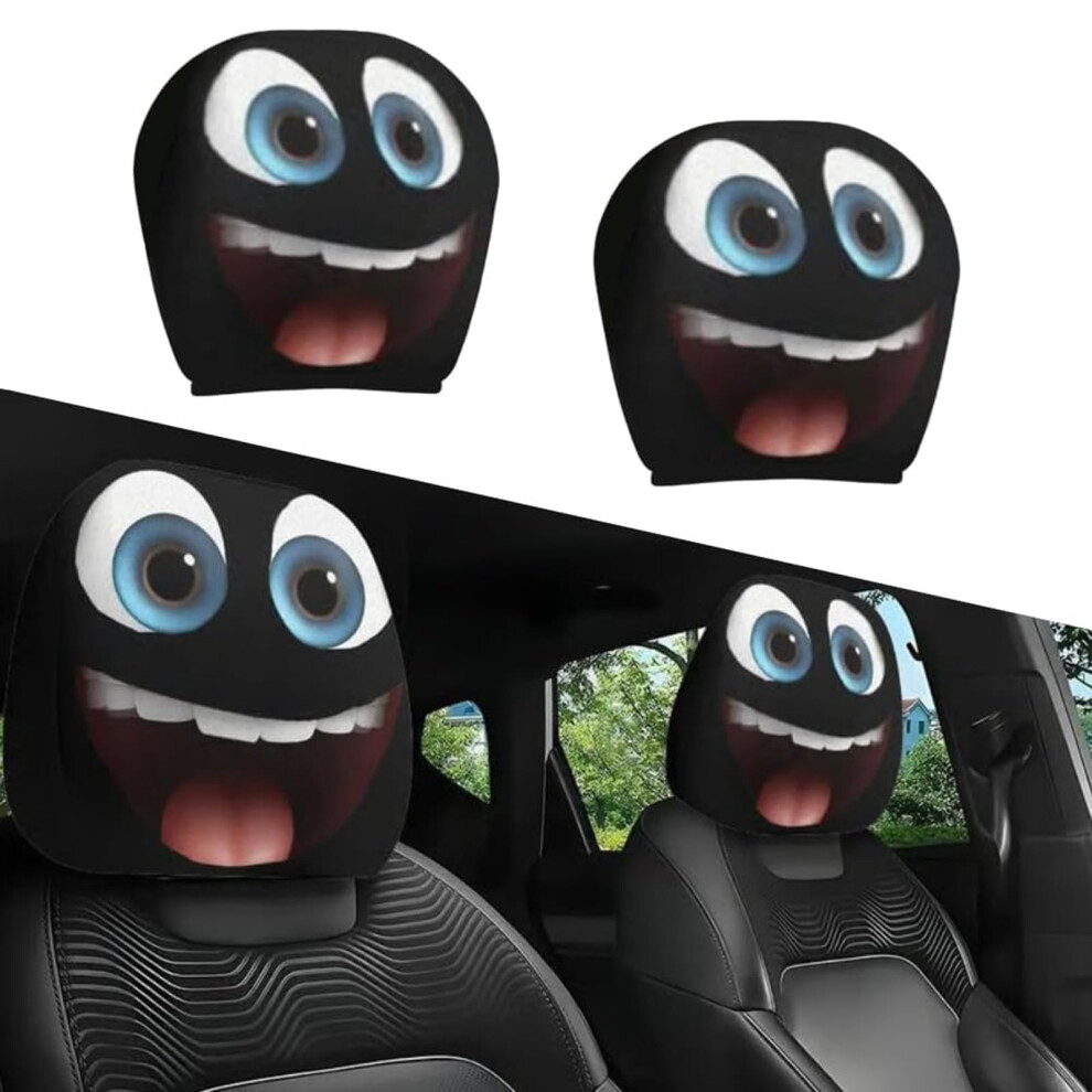 2Pcs Halloween Car Headrest Covers Funny Cartoon Design Universal Fit Elastic Breathable Fabric 9347817202489