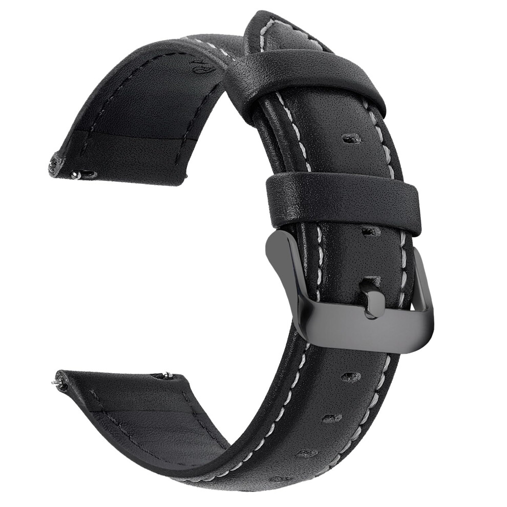 Leather Watch Strap, 20 Mm, Stainless Steel Clasp, Compatible With Watches Smartwatches, Quick Release 20 Mm Black 9347817022742