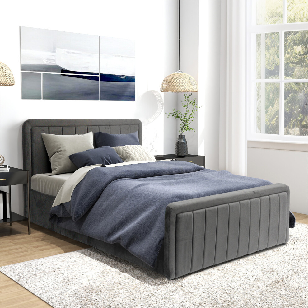 Comfy Living (5Ft King Size, No Mattress) Dark Brushed Velvet Ottoman Bedframe In 3Ft, 4Ft6 Or 5Ft Grey