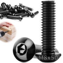 M8 x 50mm Black 304 Stainless Steel Hex Socket Furniture Screws 15PCS