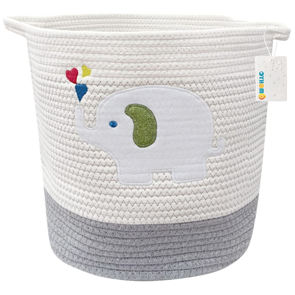 Large Cotton Rope Basket Baby Toy Basket Elephant Laundry Basket Nursery Storage Bin Woven Blanket Basket Home Decor Gift, Grey Ref: 8892