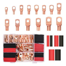 160Pcs Ring Copper Wire Crimp Connectors Kit with Heat Shrink Tubing for Secure Cable Connection