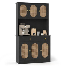 Buffet alto - HELLOSHOP26 - 100x40x180 cm - 6 portas - Estação de carregamento integrada - Preto