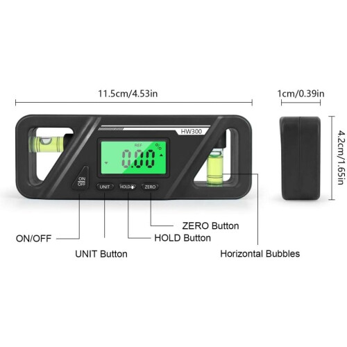 Digital LCD Lacquer Knife Inclinometer With Display Magnetic Level Tool For Wood Processing  Black, Average Size 2