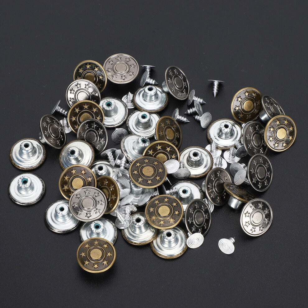 120Pcs Metal Jeans Buttons Kit, Iron Fastener, 17X17mm, Assorted Colors 4991379532819