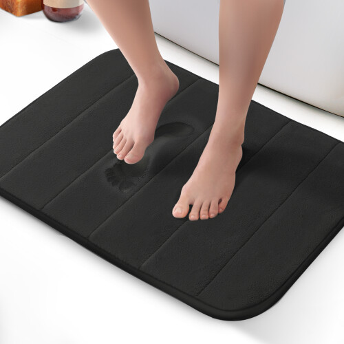KEPLIN Memory Foam Bath Mat, Highly Absorbent, Non-Slip, 50x60cm, Black