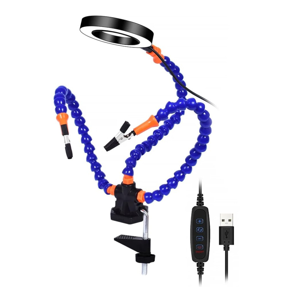 Soldering Helping Hands Station With 3X Led Magnifying Glass, 360 Rotating Clips And Pcb Holder 9347817026283