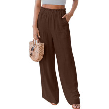 Pantaloni casual da donna, pantaloni palazzo a gamba larga con tasche, vestibilità ampia, elastico in vita, comodi, tessuto traspirante, vita alta,