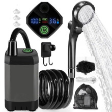 Rechargeable Outdoor Shower LED Display BatteryPowered, Portable Water Pump, Gray, Camping Hiking Travel Beach Cleaning