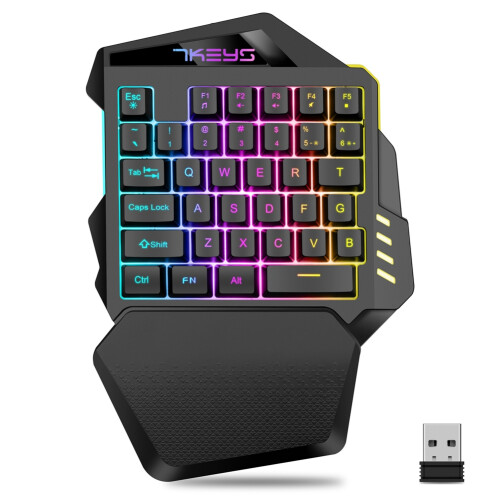 One Hand Wireless Gaming Keyboard RGB Backlit Portable  Keyboard Game Controller for PC PS4  Gamer