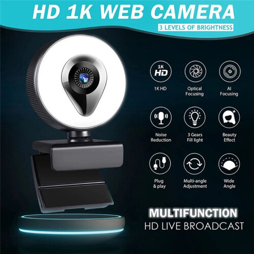 Caméra Web en Direct Full HD 1080P, Éclairage LED 30 FPS, avec Micro, Autofocus, USB, pour Ordinateur PC 1