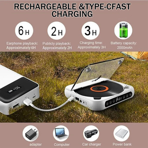 Portable CD Player With Bluetooth, Mini Rechargeable Speaker, USB Support And Repeat Modes, Black For Travel 2