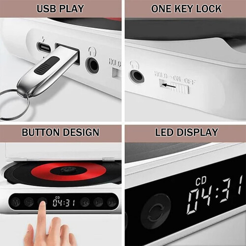 Portable CD Player With Bluetooth, Mini Rechargeable Speaker, USB Support And Repeat Modes, Black For Travel 1