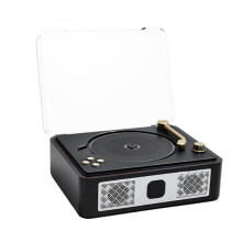 Bluetooth Desktop CD Players BuiltIn Speakers Rechargeable Headphone Jack Brown And Black