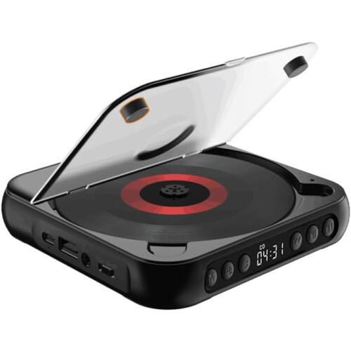 CD Player Bluetooth Portable With Dustproof Cover AB Repeat Timer Remote Control Desktop Black 1