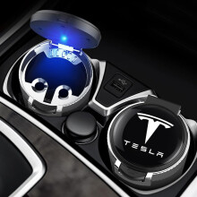 Car Ashtray with OdorSealing Lid and LED Light, Silver for Tesla Model 3 Y S X