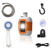 Camping Shower Pump Rechargeable Portable Outdoor Shower With Flow Control Orange For Camping Car Washing Pet Cleaning