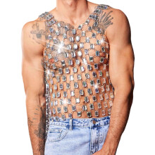 Mouwloze kristallen tanktop van acryl mannelijk vest Trendy-L