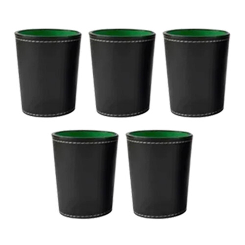 Luxury Cube Cup Set,  Leather Dice Cups with Lid, 5 Pieces, Includes 6 Dice