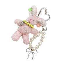 Porte-clés en peluche lapin mignon, pince à cheveux en-Rose