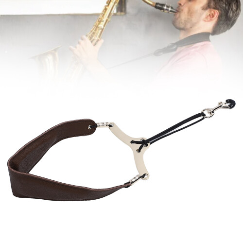 Breathable Microfiber Leather Saxophone Neck Strap for Alto/Tenor Brown