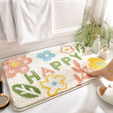Floral Bathroom Rugs 50 x 80 cm White, Machine Washable, NonSlip Flocked Foot Mats, Doormat