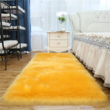 Faux Sheepskin Rug 80 X 160 Cm Yellow 2 Washable AntiSlip Shaggy Carpet For Bedroom Decor Soft Fluffy Fur Area Rug