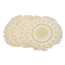 Cotton Woven Placemats Round Boho Style Decorative Table Mat Tassels Heat Resistant Non Fading Washable With Soft Comfort For Kitchen And Home Use