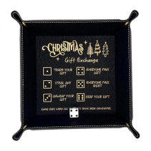 Dice tray with dice, portable faux leather for board games, Christmas family gatherings, black