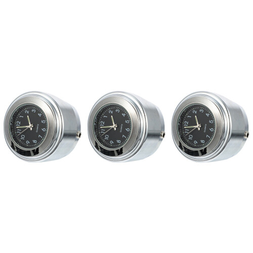 3Pcs Black Luminous Motorcycle Handlebar Mount Clock Outdoor Use 1